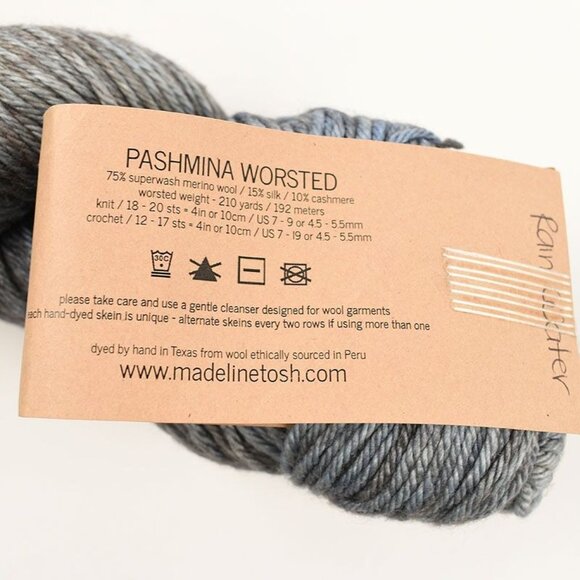 MadelineTosh Pashmina Worsted Yarn SW Merino Wool Silk Cashmere Rainwater - Picture 3 of 3